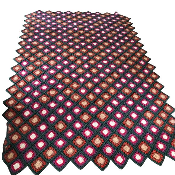 Anerican Vintage Handmade Crochet squares blanket cottage core size 114"x60" - Picture 3 of 12